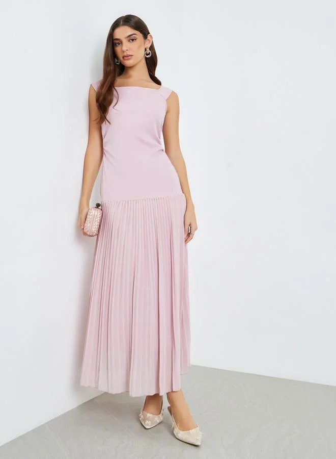 Styli  Women Pink Pleated A-Line Maxi Dress for Women | Best Price UAE